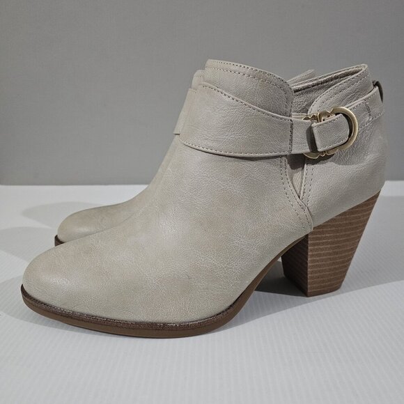 NEW Dr Scholls Kickstart Ankle Bootie Womens 9.5 Taupe Vegan Block Heel Buckle - Picture 14 of 14